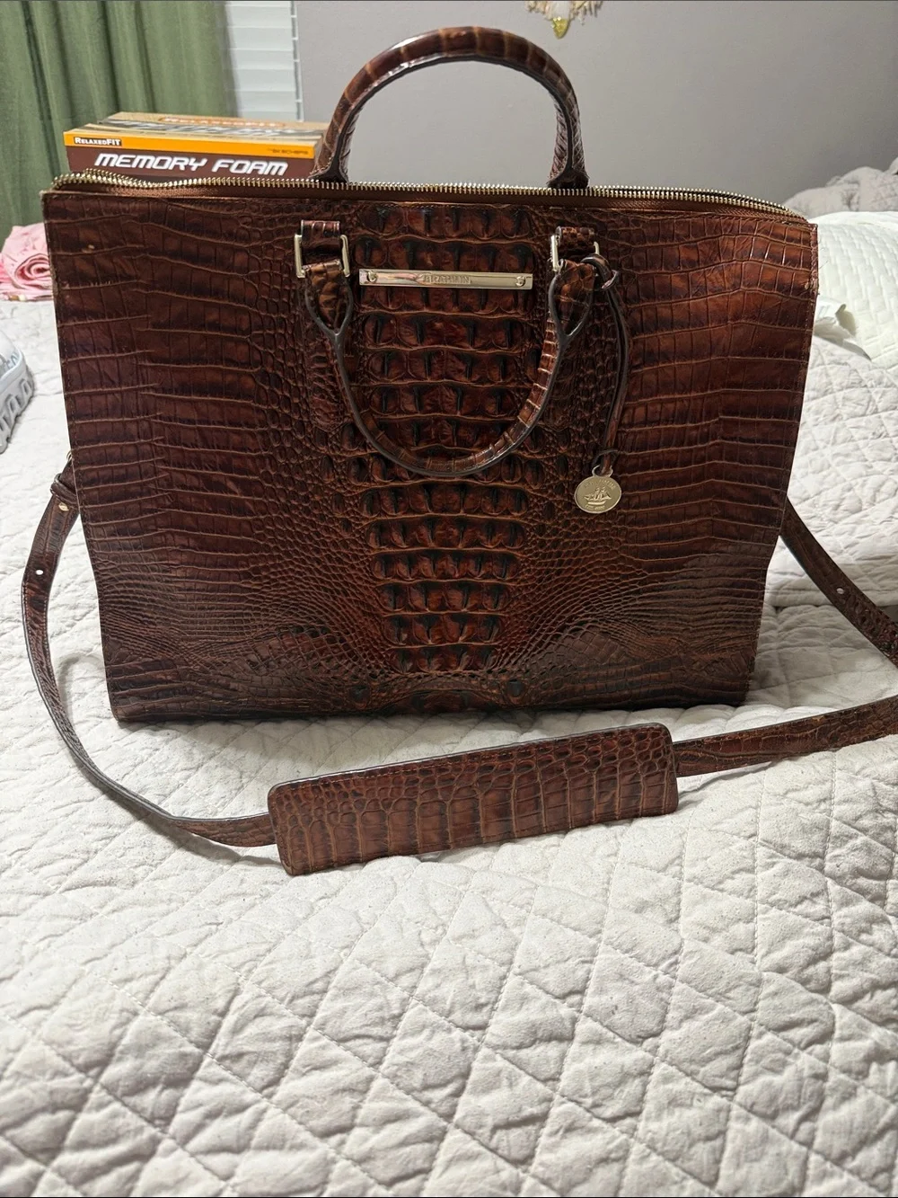 Brahmin Melbourne pecan  Croc-Embossed Leather Laptop Tote